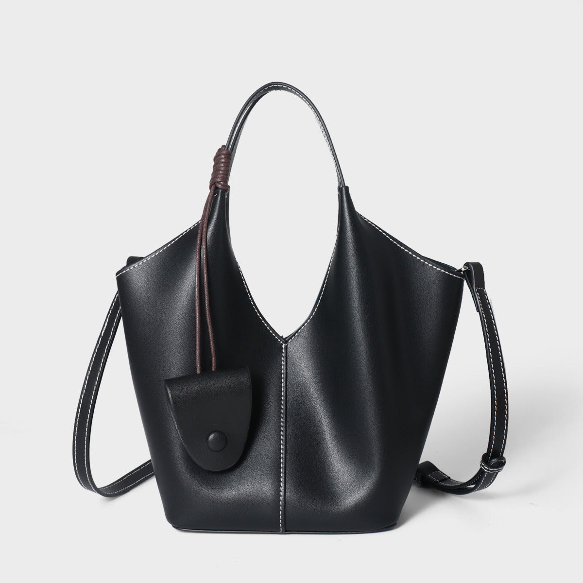 Women's Full-Grain Cowhide Woven Hobo Tote with Detachable Strap