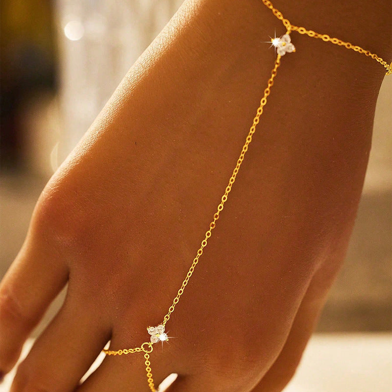 “Starlit Bond” S925 Sterling Silver Connected Four-Point Star Bracelet
