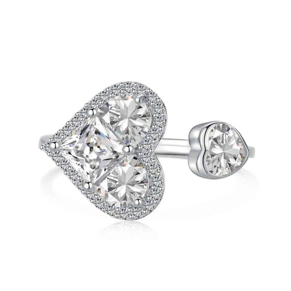 Éclat Amour Heart Pavé Ring, S925 Sterling Silver Zircon Jewelry
