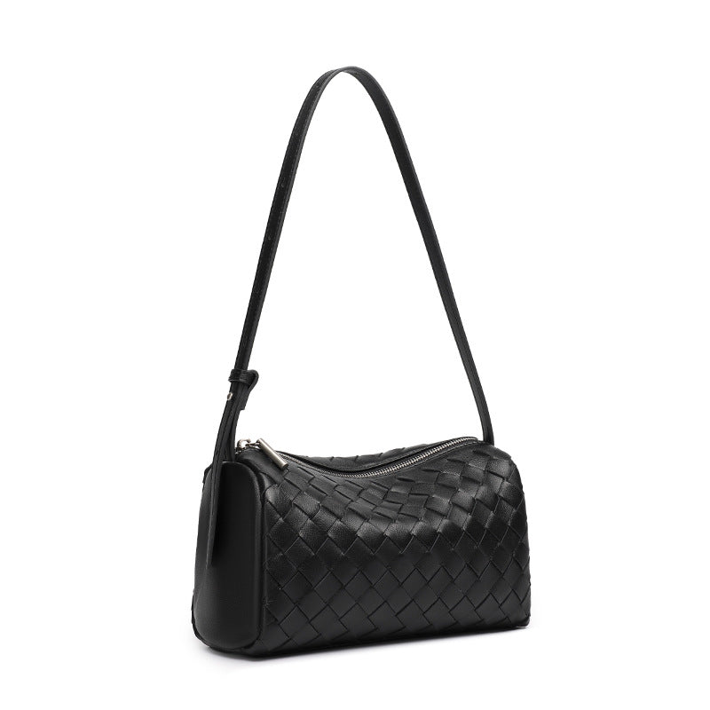 Women's Woven Sheepskin Baguette Bag with Adjustable Strap