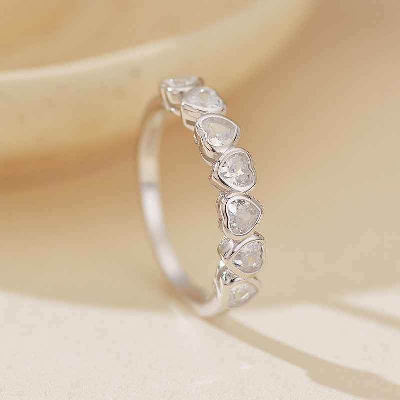 925 Sterling Silver Endless Hearts Heart Cut Zircon Ring Gold Platinum Plated