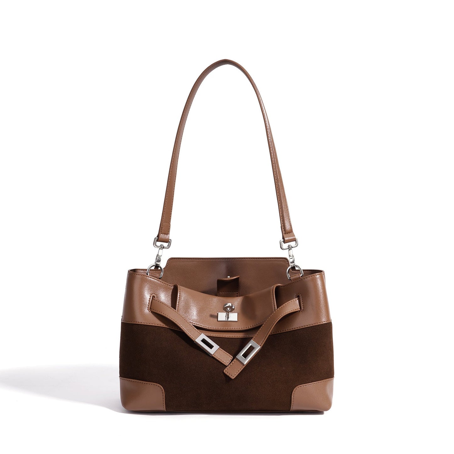 Women's Suede Leather Slouchy Clutch Bag with Detachable Pouch
