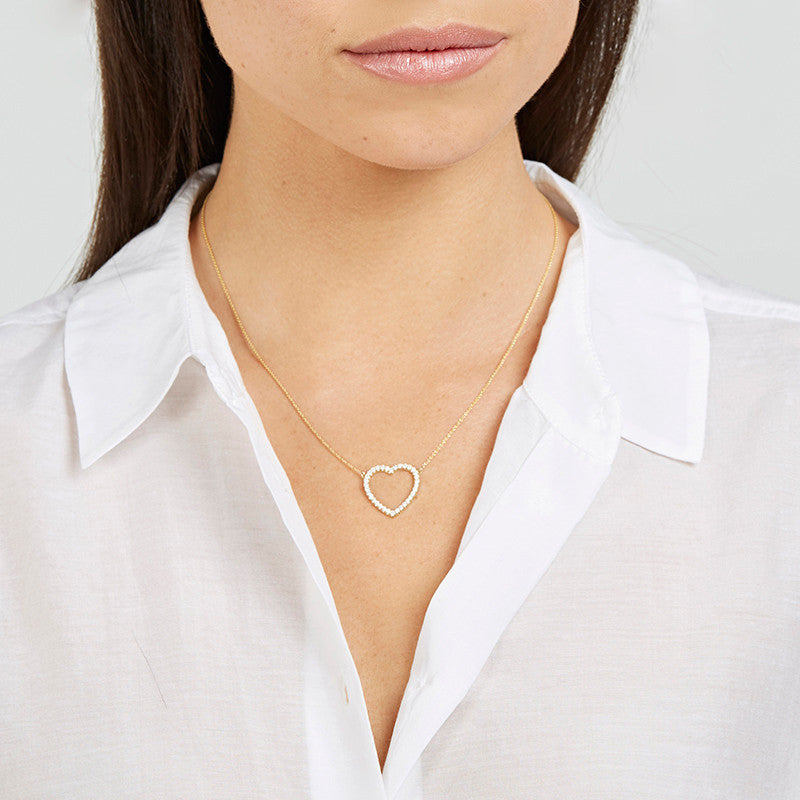 “Hollow Heart” S925 Sterling Silver Zircon Heart Pendant Necklace