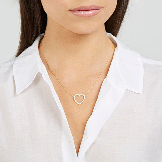 “Hollow Heart” S925 Sterling Silver Zircon Heart Pendant Necklace