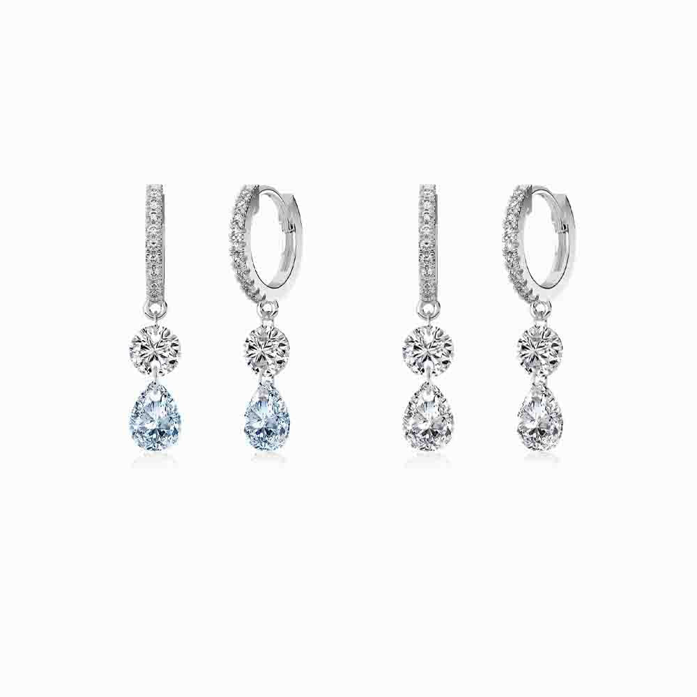 Lustre Drop Pavé Hoop Drop Earrings 925 Sterling Silver Zircon