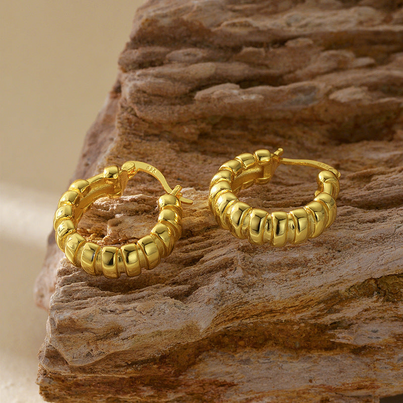 “Sculpted Heritage” S925 Sterling Silver Geometric Hoop Earrings