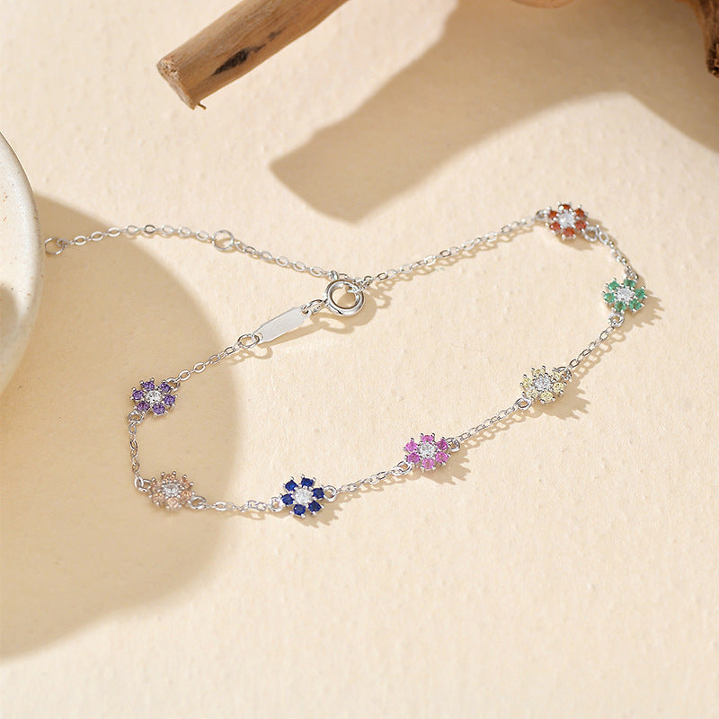 “Daisy Dopamine” S925 Sterling Silver Zircon Flower Bracelet