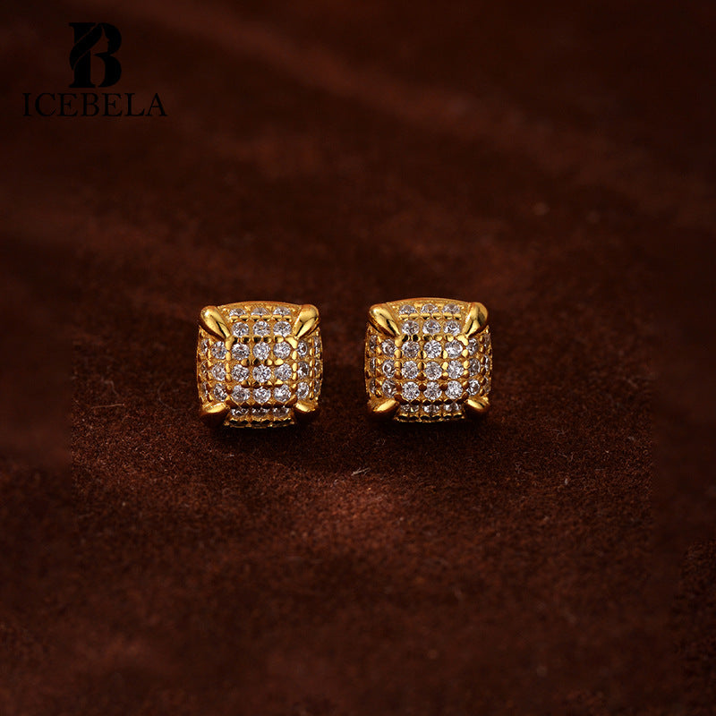 “Square Eclat” S925 Sterling Silver Zircon Square Stud Earrings