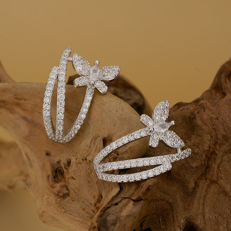 “Butterfly Eclat” S925 Sterling Silver Zircon Butterfly Stud Earrings