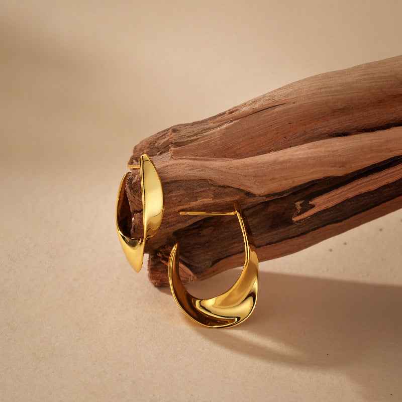 925 Sterling Silver Twist Arc Sculptural Earrings 18K Gold Plated Earrings