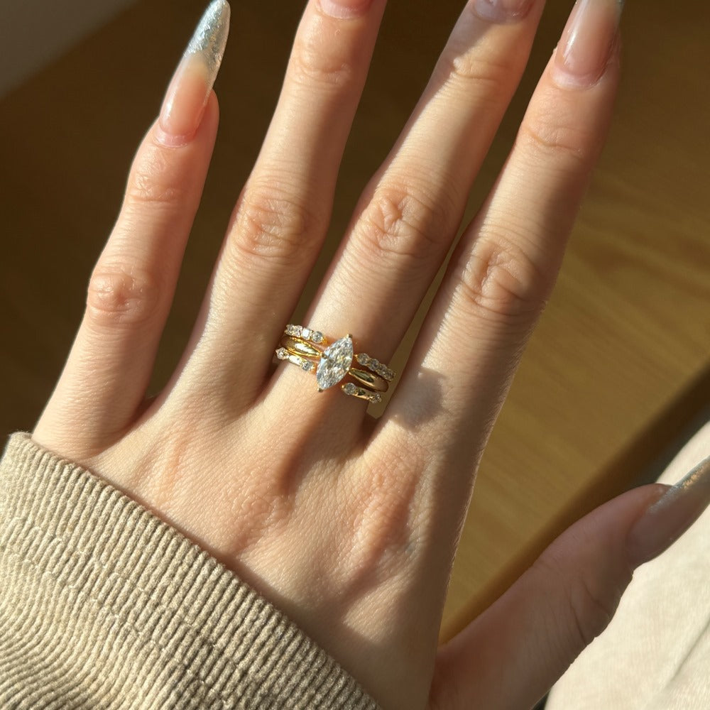 S925 Sterling Silver Marquise CZ Stacking Ring Set Adjustable