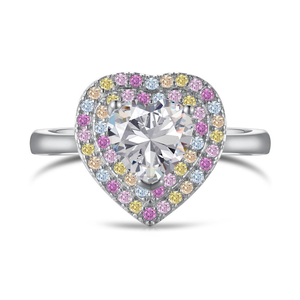 Candy Heart Éclat Heart Jewelry Set with Zircon Necklace and Ring in S925 Sterling Silver