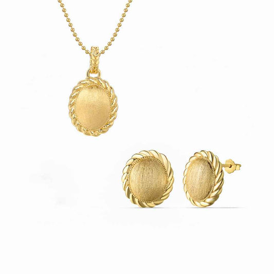 925 Sterling Silver Golden Weave Brushed Oval Necklace & Stud Earring Set