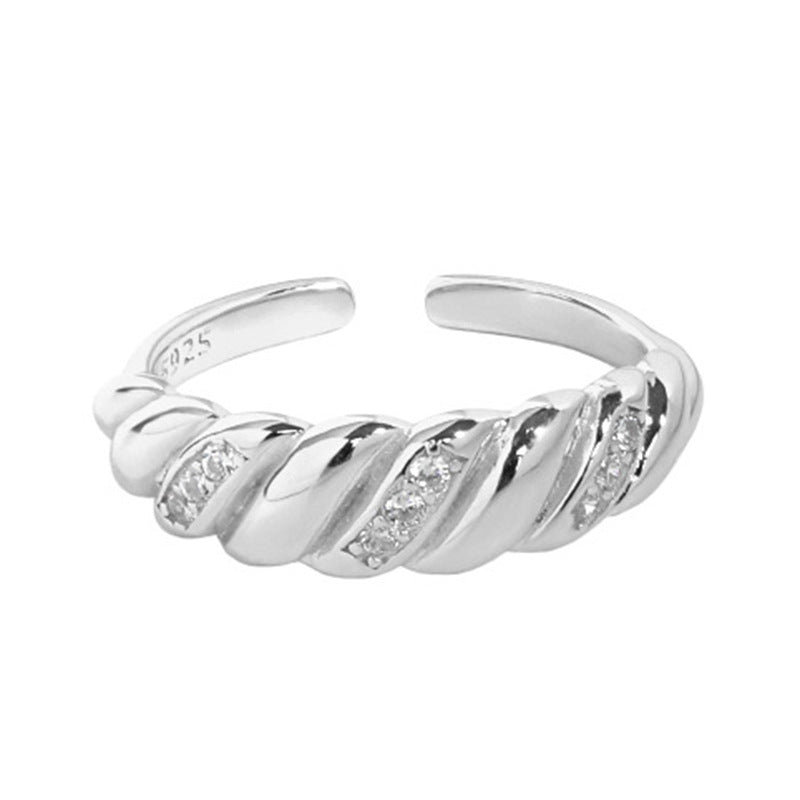“Twisted Halo” S925 Sterling Silver Open Adjustable Twisted Ring