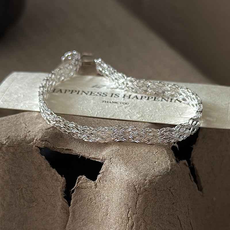 S999 Sterling Silver Lace Geometry Double Strand Bracelet Geometric Diamond Chain
