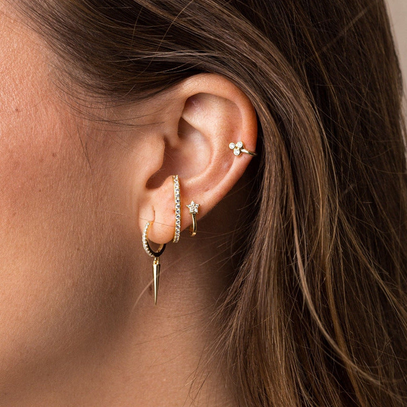 “Pyramid Gleam” S925 Sterling Silver Triangle Drop Hoop Earrings