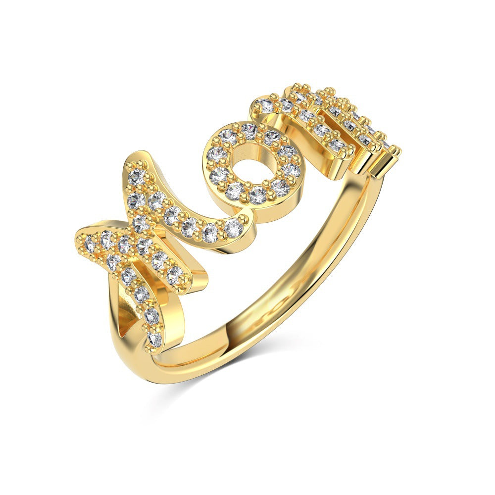 Mom Radiance Pavé MOM Letter Ring S925 Sterling Silver 5A Zircon