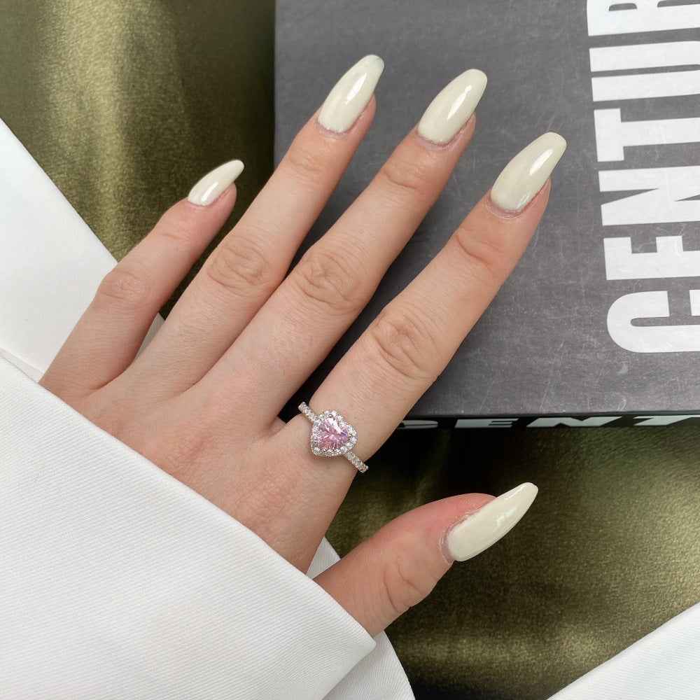 925 Sterling Silver Pink Heart Double Halo Ring – Halo Blossom Heart