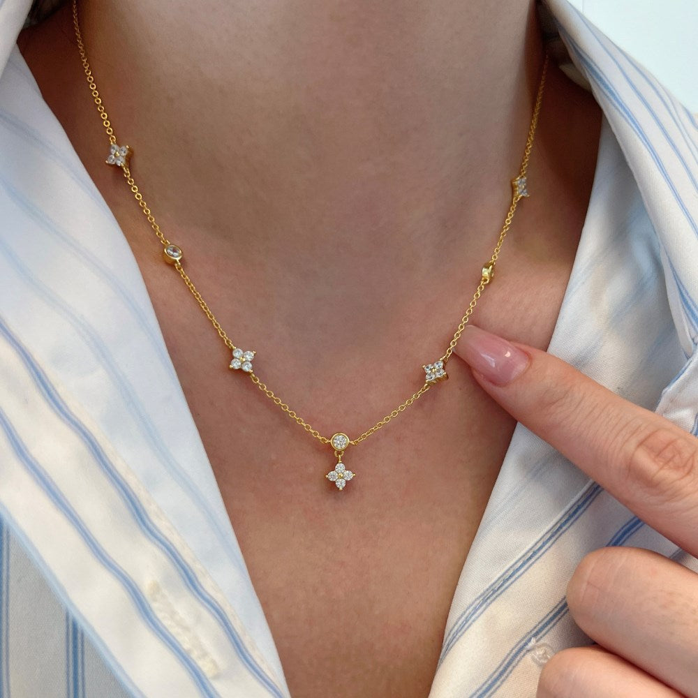 Twinkle Clover S925 Silver Dainty Clover Zircon Necklace