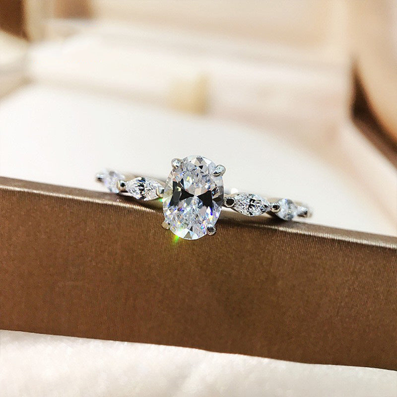 Verdant Promise Oval Green Zircon Engagement Ring in S925 Sterling Silver