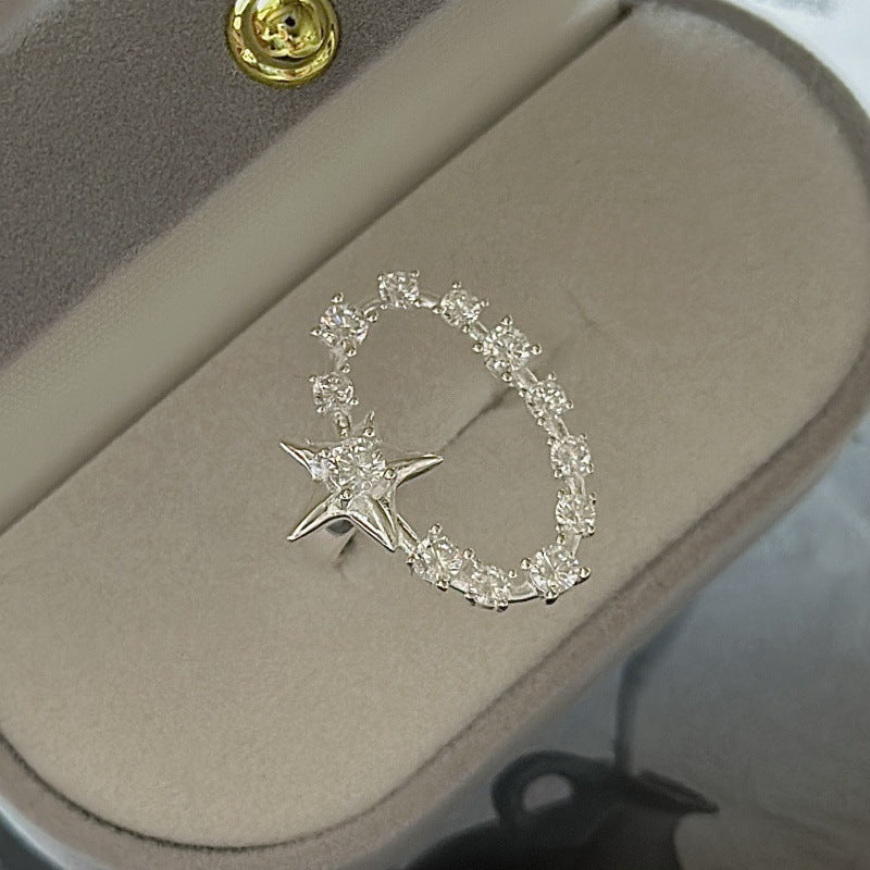S925 Sterling Silver Starlit Charm Ring Adjustable Star Zircon Open Ring