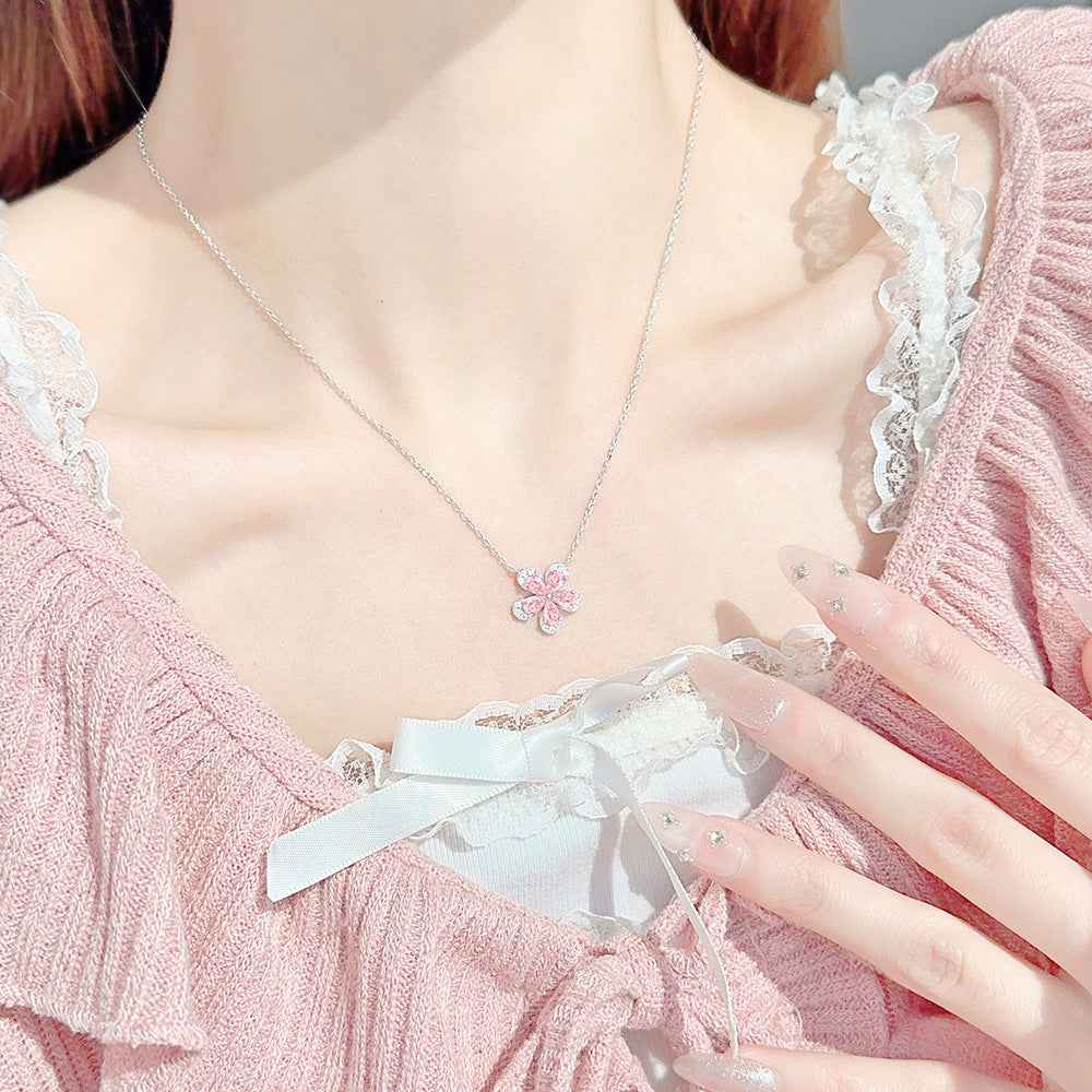 Blush Sakura Pink Blossom Jewelry Set S925 Sterling Silver Necklace Bracelet