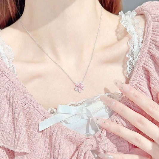 Blush Sakura Pink Blossom Jewelry Set S925 Sterling Silver Necklace Bracelet