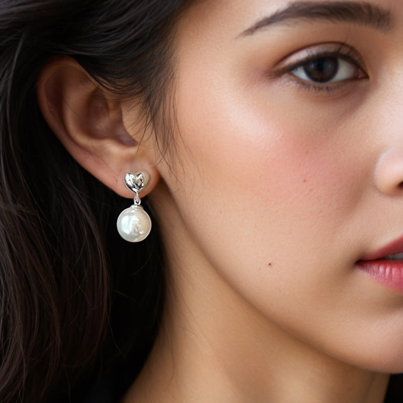“Heart Pearl” S925 Sterling Silver Pearl Heart Stud Earrings