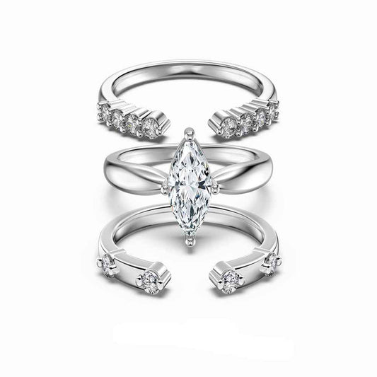 S925 Sterling Silver Marquise CZ Stacking Ring Set Adjustable