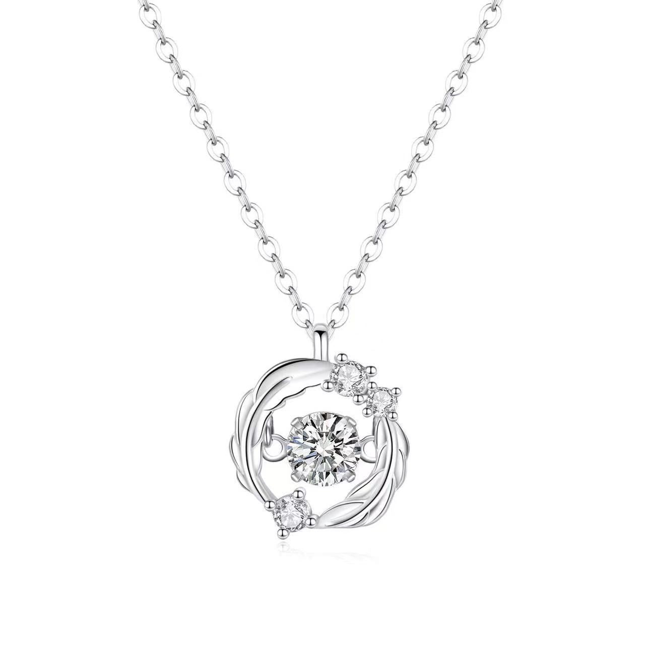 S925 Sterling Silver Wings of Fate Necklace Dancing Heart CZ Feather Pendant