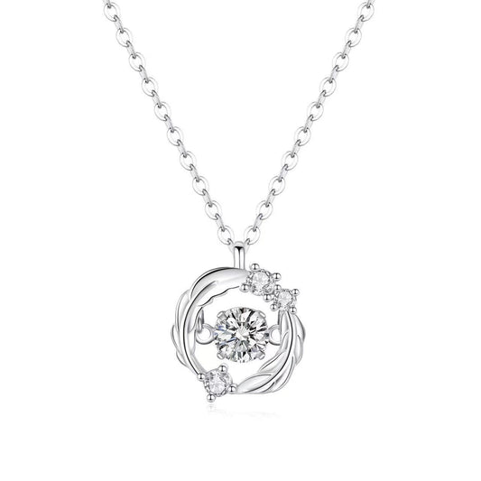 S925 Sterling Silver Wings of Fate Necklace Dancing Heart CZ Feather Pendant