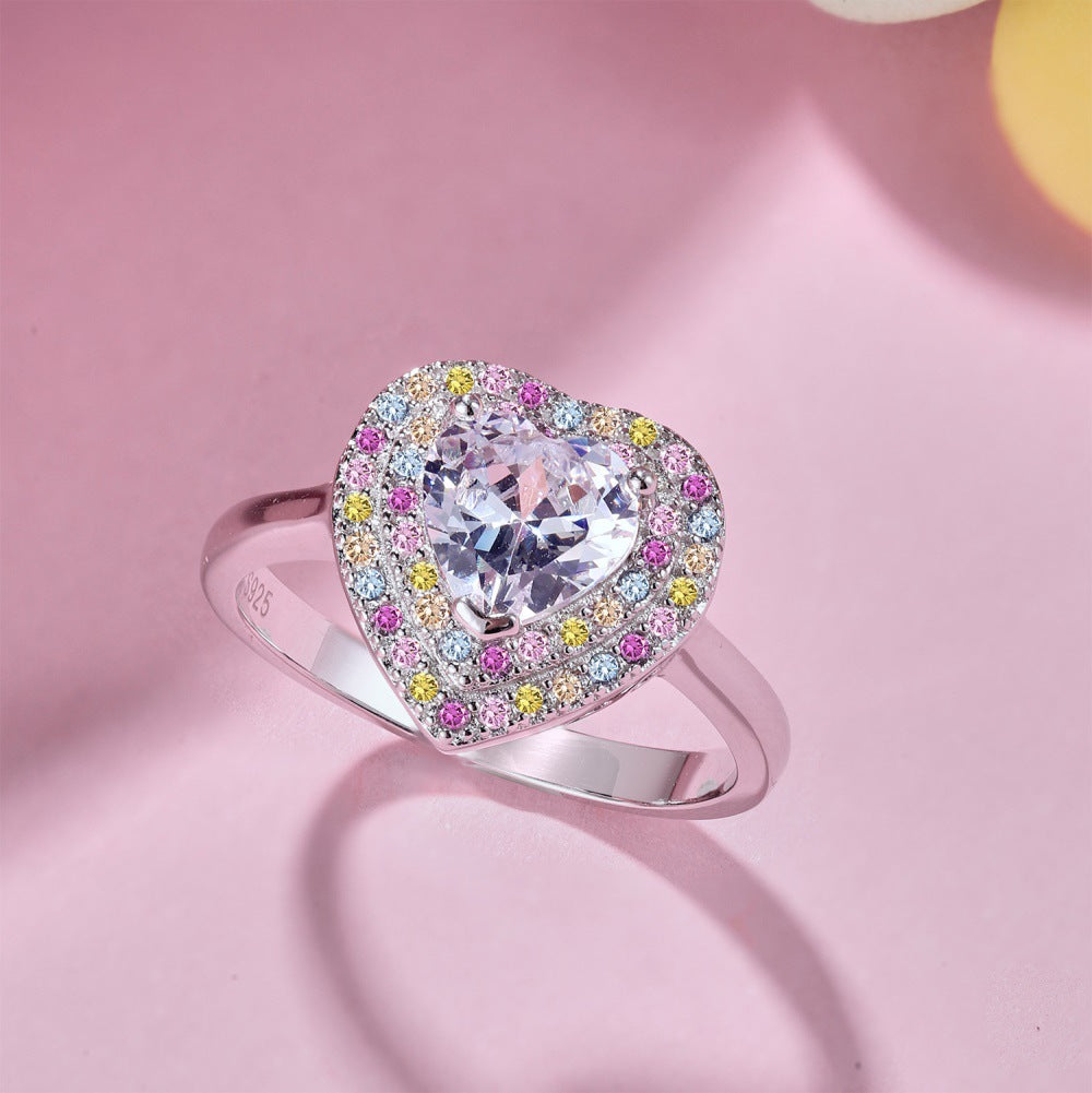 Candy Heart Éclat Heart Jewelry Set with Zircon Necklace and Ring in S925 Sterling Silver