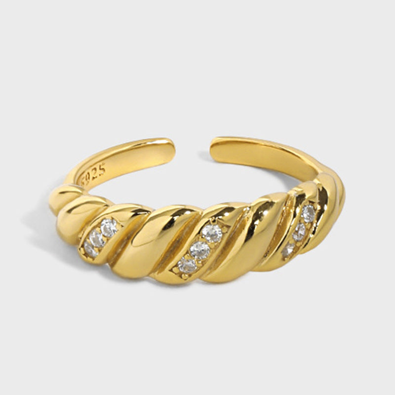 “Twisted Halo” S925 Sterling Silver Open Adjustable Twisted Ring