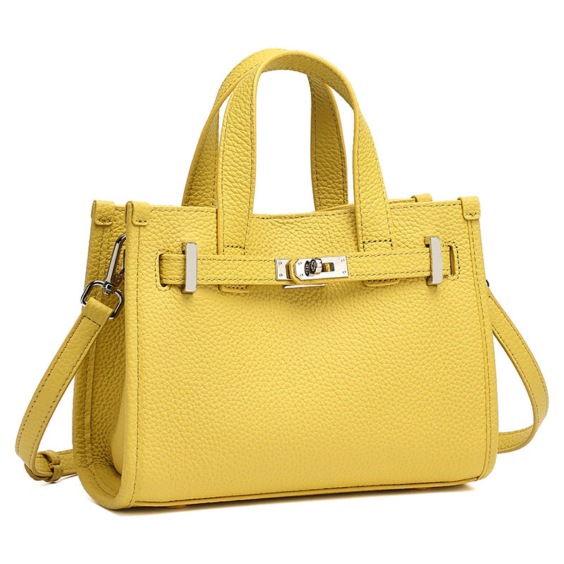 Women's Pebbled Cowhide Kelly Bag with Metal Turn-Lock