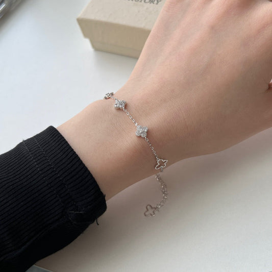 925 Sterling Silver Clover Zircon Bracelet – Lucky Clover Waltz