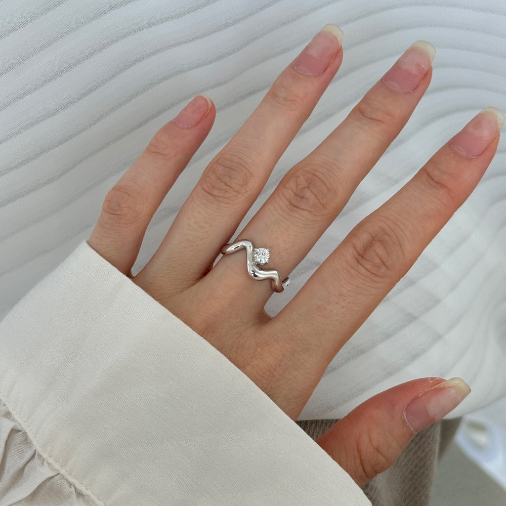 Lumière Line Sculptural Stackable Ring Collection with Zircon Accents, S925 Sterling Silver