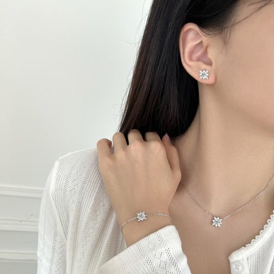 Glacier Bloom S925 Sterling Silver Snowflake Crystal Jewelry Set