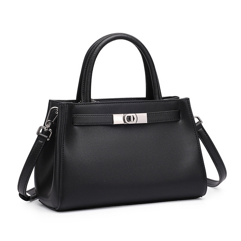 Women's Nappa Cowhide Turn-Lock Satchel with Detachable Strap