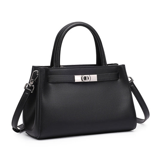 Women's Nappa Cowhide Turn-Lock Satchel with Detachable Strap