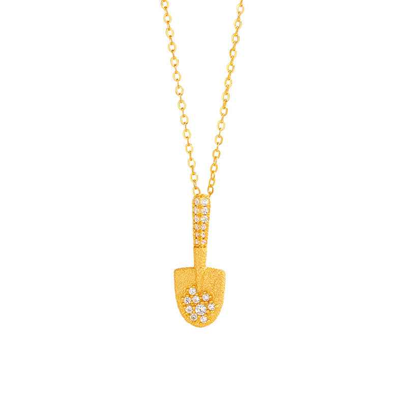Golden Fortune Shovel Pendant Necklace S925 Sterling Silver Pavé