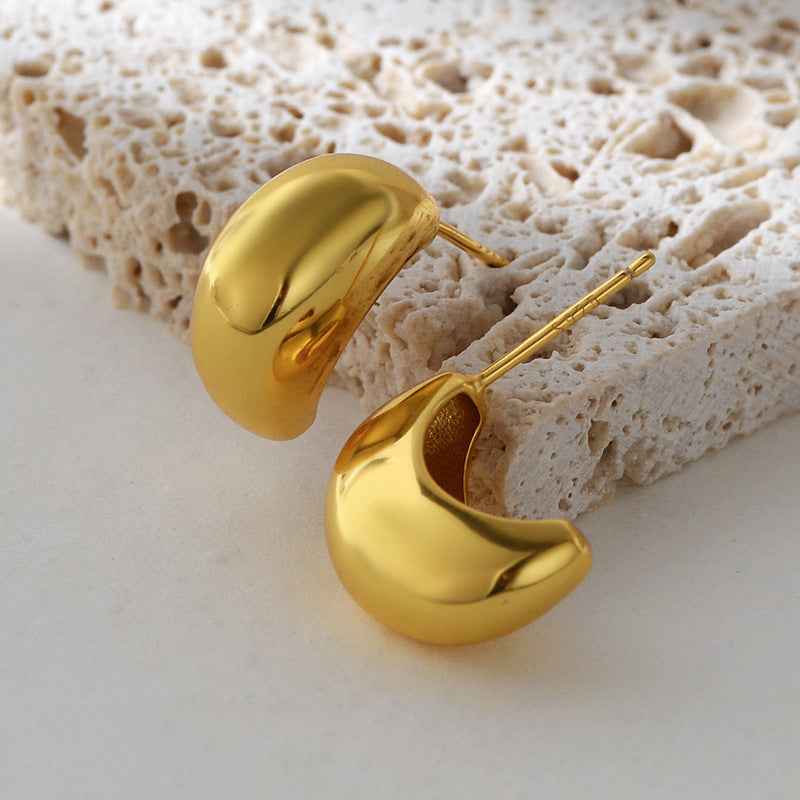18K Gold Plated 925 Sterling Silver Molten Gleam Fluid Dome Earrings