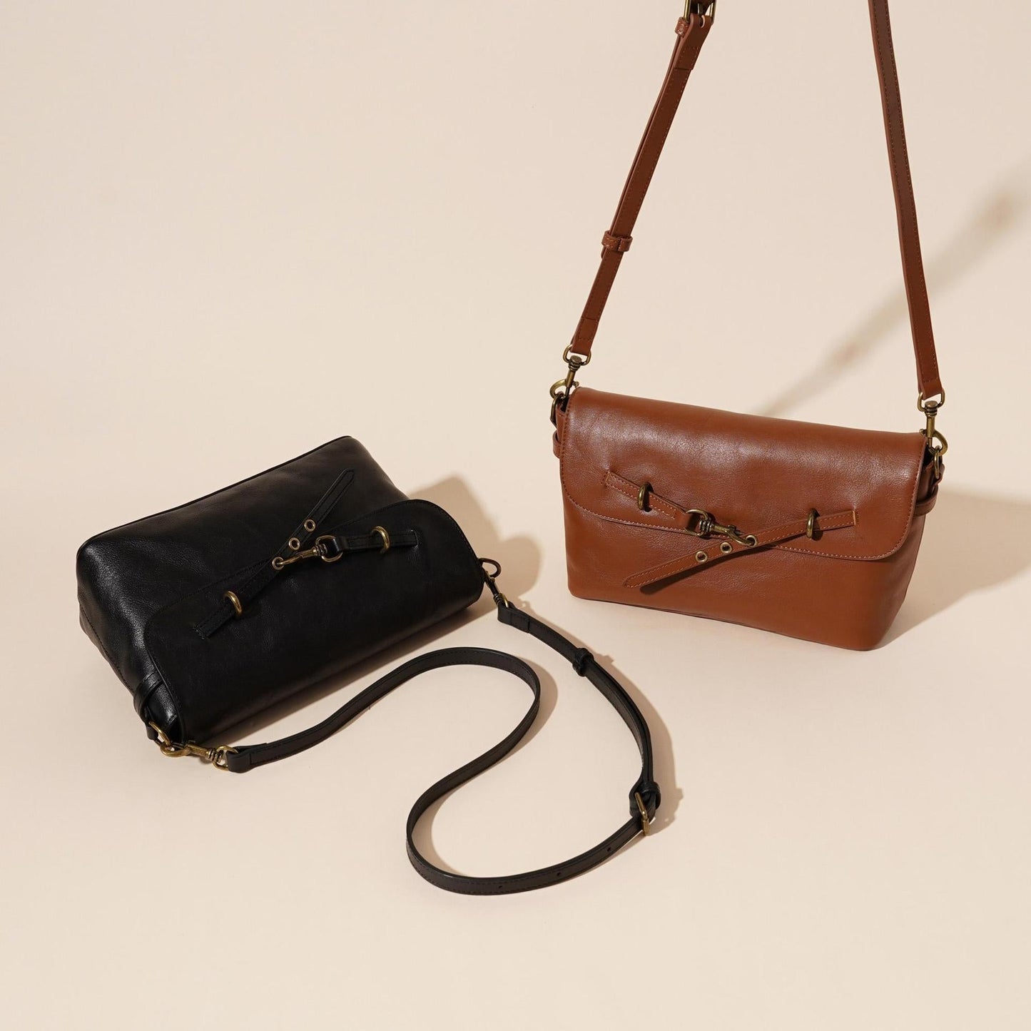 Women's Full-Grain Cowhide Horsebit Flap Crossbody Bag