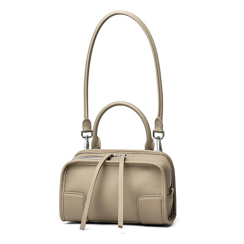 Women's Pebbled Cowhide Boston Bag with Detachable Straps