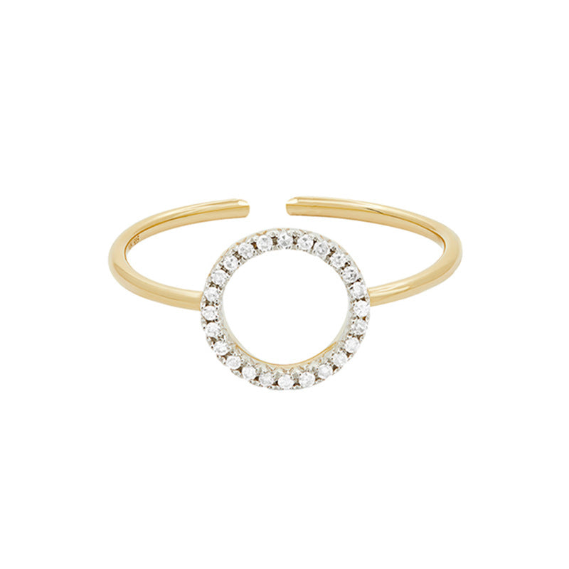 “Orbit Luxe” S925 Sterling Silver Open Adjustable O-Ring with Pave Zircon
