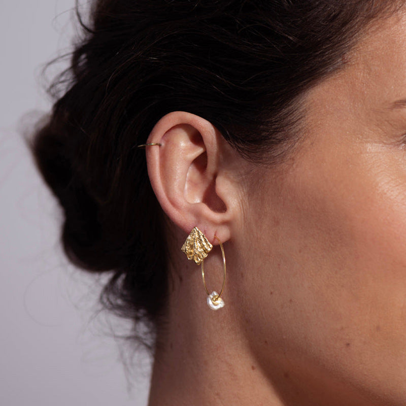 “Folded Muse” S925 Sterling Silver Irregular Crinkle Stud Earrings