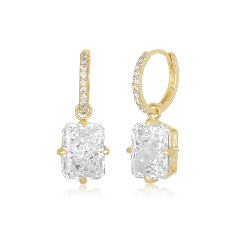 “Square Radiance” S925 Sterling Silver Square Zircon Hoop Earrings