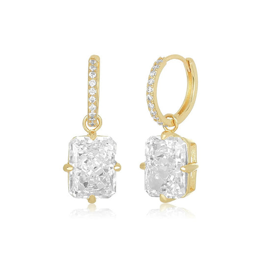 “Square Radiance” S925 Sterling Silver Square Zircon Hoop Earrings