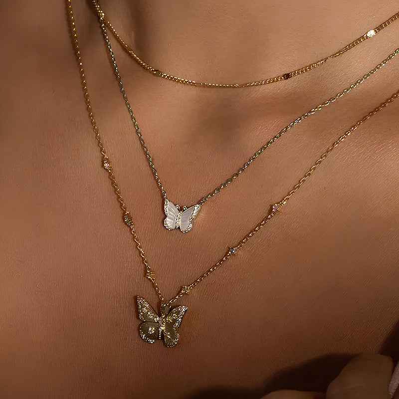 “Dreaming Butterfly” S925 Sterling Silver Multicolor Zircon Butterfly Necklace