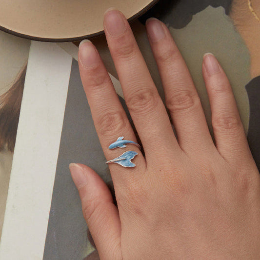 Azure Dolphin S925 Sterling Silver Enamel Open Ring