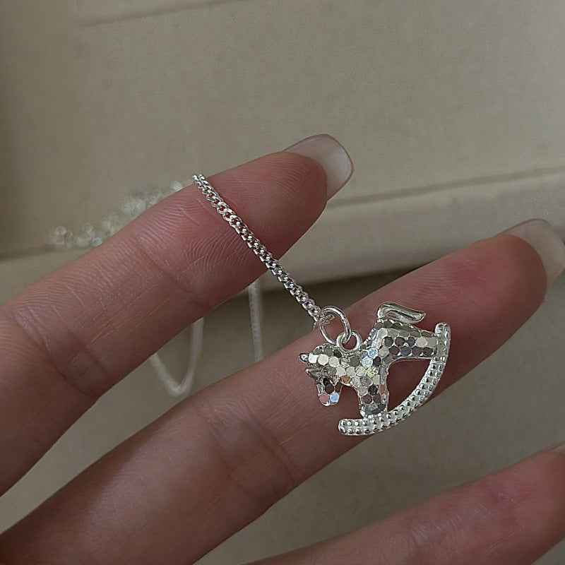 S925 Sterling Silver Vintage Pony Pendant Necklace Adjustable